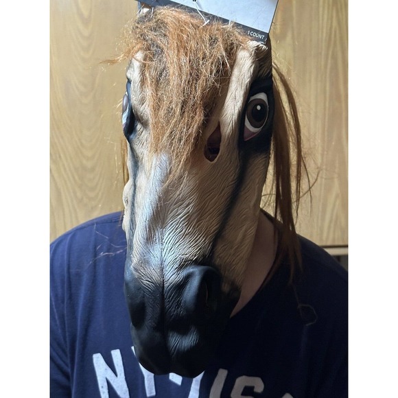 Adult Sz Horse Head Mask Halloween Costume Cosplay Rubber Target Core Creepy New - Picture 4 of 6